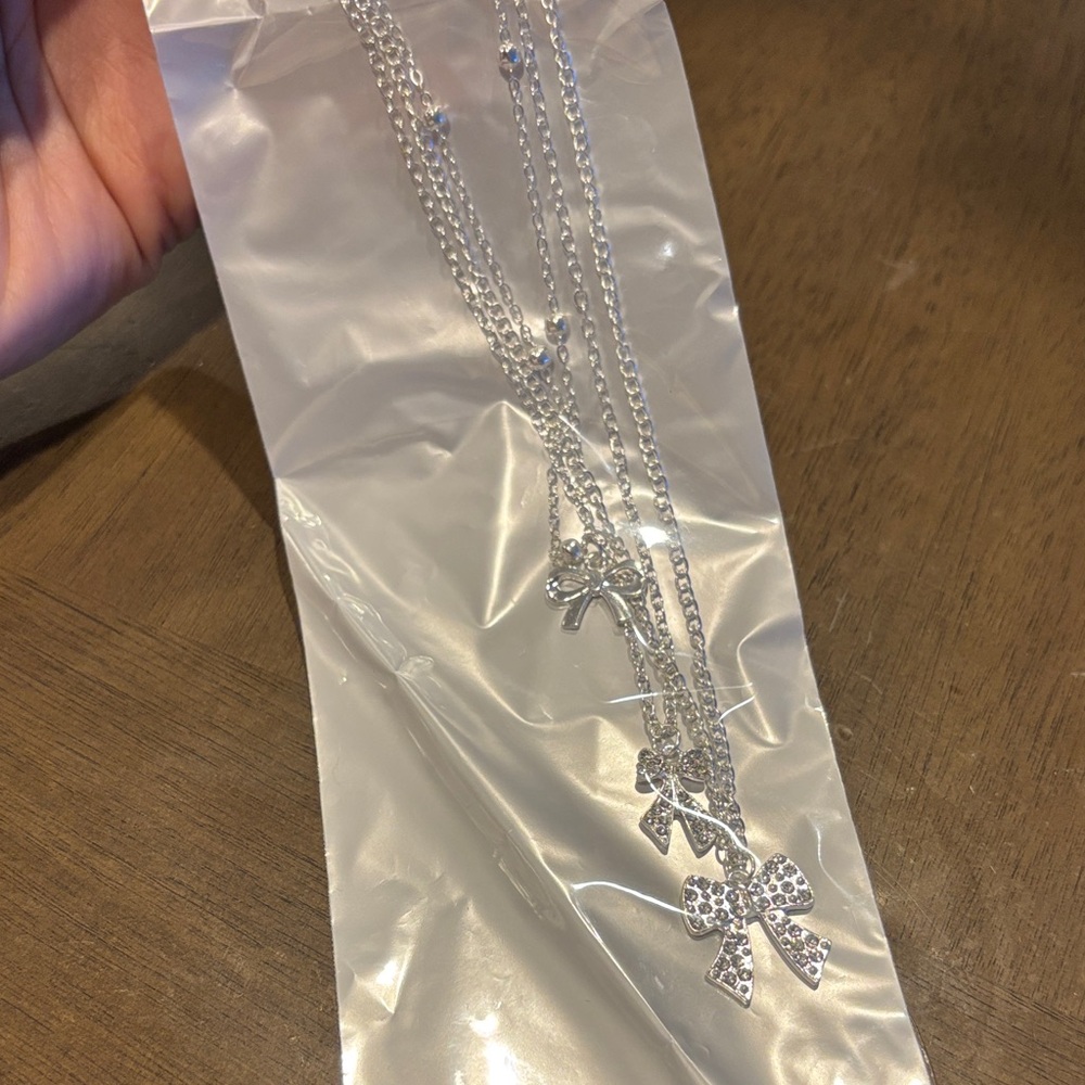 Abella Silver-Tone Layered Bow Pendant Necklace